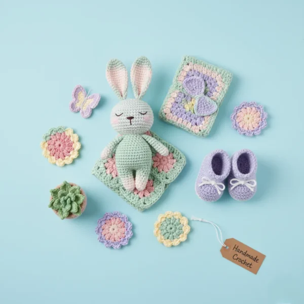 Artisan Crochet Baby Gift Box: Amigurumi Rabbit with Matching Accessories