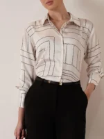 Satin Dot Print Shirt - Off White - Image 3