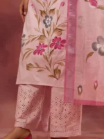Faeezah Pink Palazzo Cotton Suit Set - (M 3 PCS) - Image 3