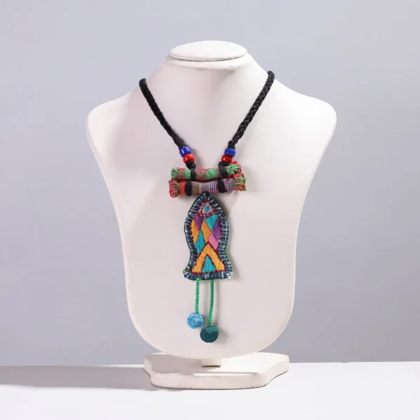 Multicolor Hand Embroidered Fabart Necklace With Beadwork By Rangila Dhaga